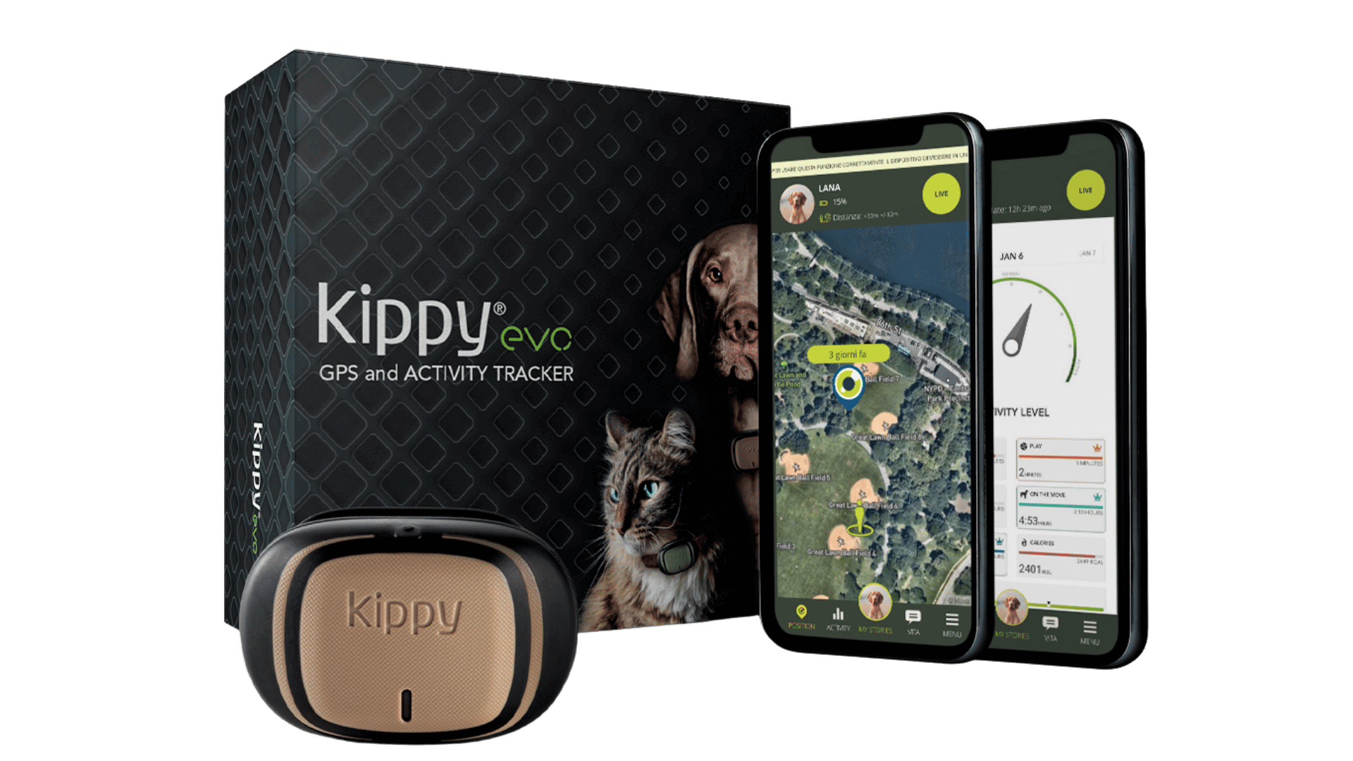 Kippy Evo  GPS per Cani - Localizzatore per Cani e Gatti Impermeabile con  GPS per Collare 